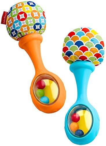 Fisher-Price My First Maracas Musical Toy, Blauw & Oranje Rammelaars Geschikt voor Baby's Handen, Combineert plezier en zachtheid, 3 maanden en hoger, FPY65