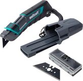 wolfcraft Pro Safety Trapeziummessen, met koker, praktische set van veiligheidsmessen en extra scherpe reservemesjes, optimale ergonomie voor links- en rechtshandigen