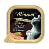 Miamor - Fijn & Filet Senior | Natvoer voor volwassen katten met lichte stukjes filet. Vetarm aanvullend voer in de schaal zonder kunstmatige toevoegingen | 16x100g gevogelte puur & hertenwild