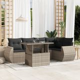 Maison Exclusive - Ensemble de meubles de jardin 6 pièces avec canapé et coussins, gris clair, en polyrotin