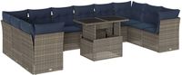 vidaXL 11-delige tuinbankset met kussens, grijs, polyrotan