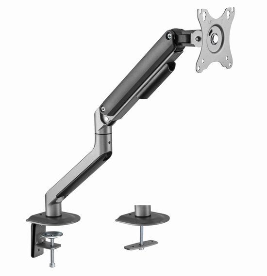 Gembird Verstelbare Bureau Monitorarm voor Enkele Monitor, 17–32 Inch, Tot 9 kg, Volledige Beweging, 360° Rotatie Landschap/Portret, 55° Kantelbaar, 90° Zwenkbaar, VESA-compatibel, Space Grey