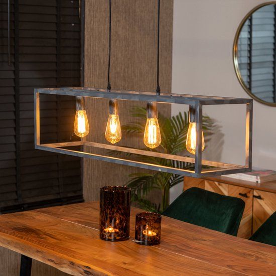 Bronx71 Cube Hanglamp - Industrieel - 4-lichts - Metaal - Zilver/Grijs - Eetkamer