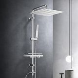 Görbach Regendouche douchesysteem met legplank, roestvrij staal doucheset zonder douchekraan met hoofddouche 30x30 cm chroom
