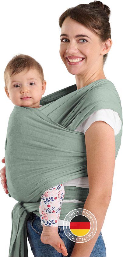 Laleni Draagdoek voor Pasgeborenen tot 15 kg in Katoen | Omslagdoek OEKO-TEX gecertificeerd | Newborn Babydraagzak 5,10m lang | Fysiologische Kinderdraagzak | Groen