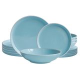 ECHTWERK Nerea 12-delig vintage servies voor 4 personen in pastel aardewerk met 4 dinerborden, 4 dessertborden, 4 soepborden, mint