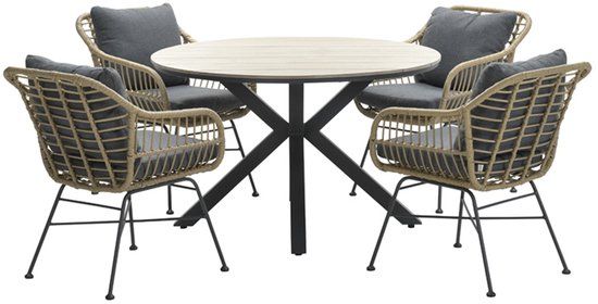 Garden Impressions Ronde 4-persoons tuinset - Edison tafel - 4 Margriet stoelen