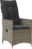 vidaXL Tuinstoel verstelbaar met kussens poly rattan grijs