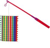 Merkloos Trek lampion streep - meerkleurig - H16 cm - papier - met lampionstokje - 40 cm