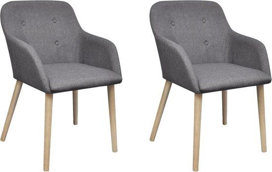 vidaXL Eetkamerstoelen 2 stuks stof en massief eikenhout lichtgrijs