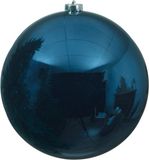 Decoris Kerstbal - donkerblauw - groot - 20 cm - kunststof - glans - kerstversiering