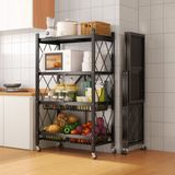 Velox Goods VL-522 Opbergrek met 5 Lagen - Inklapbare Metalen Stellingkast met Zwenkwielen - Keukenrek voor Keuken Badkamer en Woonkamer - Zwart - 71 x 36 x 122 cm