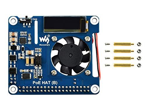 IBest Power over Ethernet HAT (B) PoE HAT for Raspberry Pi 4 B/3 B+,802.3af-Compliant,37V ~ 57V DC Input,5V 2.5A DC Input, Onboard 0.91\" OLED for Monitoring Processor Temperature, IP Address