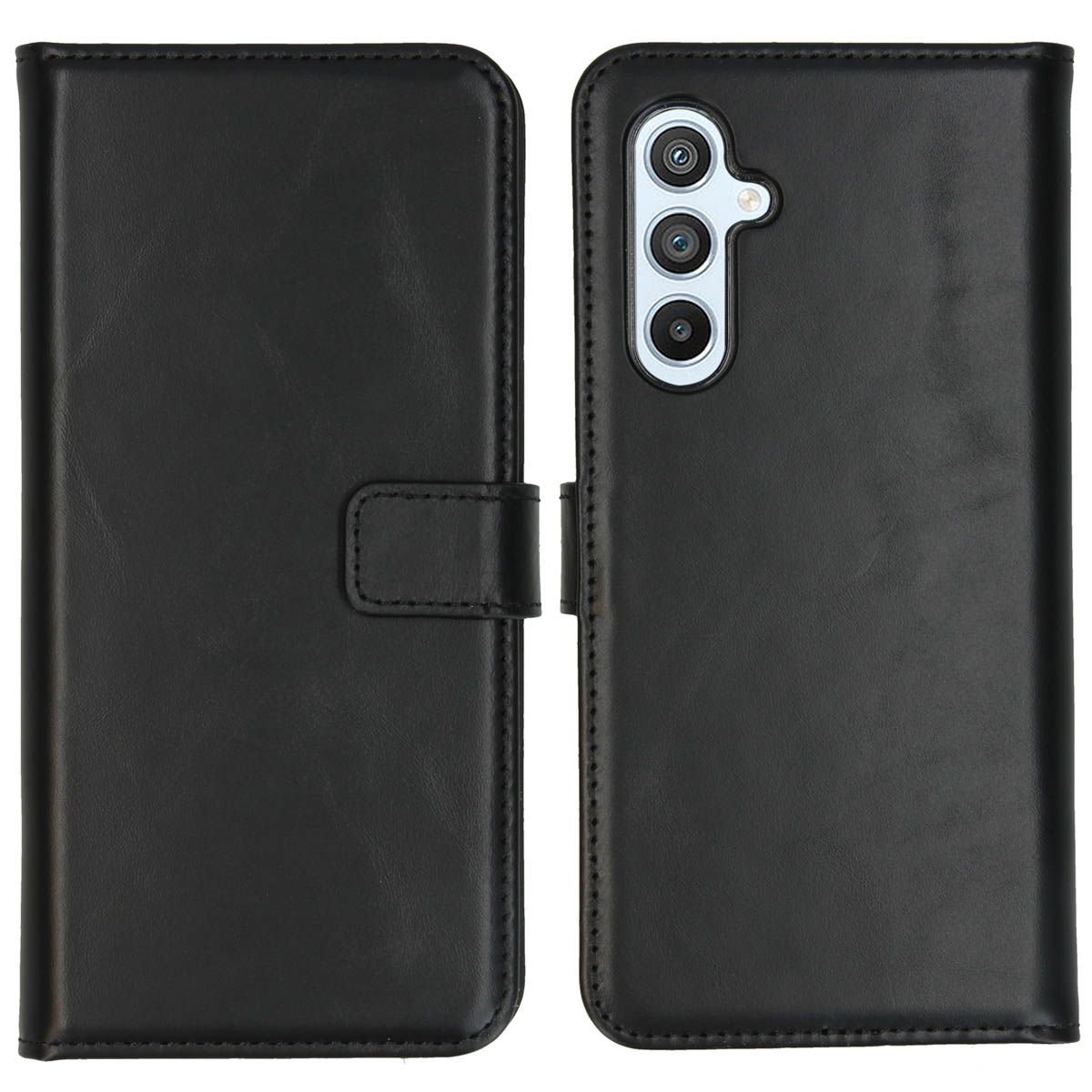 Selencia Echt Lederen Bookcase voor Samsung Galaxy A54 (5G) - Zwart