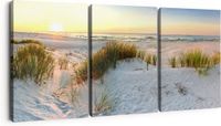 Artaza Canvas Schilderij Drieluik Strand En Duinen Tijdens Zonsondergang - 90x40 - Canvas Print