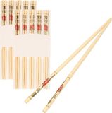 Concorde Sushi eetstokjes - 10x setjes - bamboe hout - rode print - 24 cm
