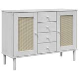 VidaXL Dressoir SENJA, rotanlook, wit, 112x40x80 cm, grenenhout