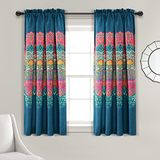 Lush Decor Boho Chic Light Filtering Window Curtain Panel Pair, 63" L x 52" W, Turquoise & Navy