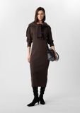 Comma Jurk Donkerbruin Manche Longue Col Rond Uni Viscose Midi