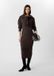 Comma Jurk Donkerbruin Manche Longue Col Rond Uni Viscose Midi