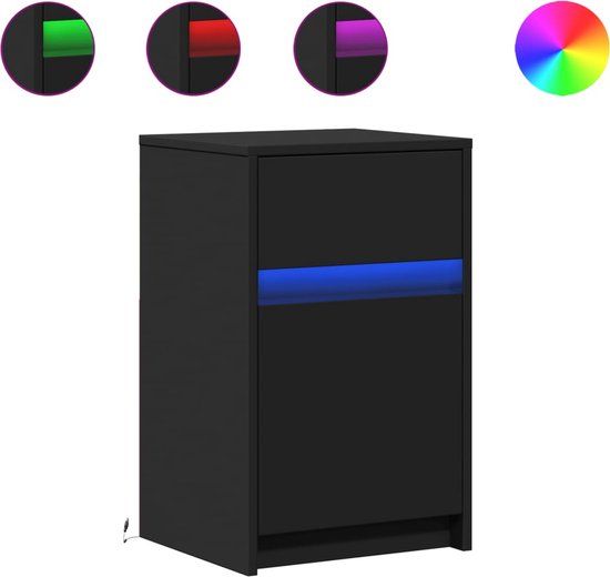 vidaXL Nachtkastje met LED-verlichting, bewerkt hout, zwart