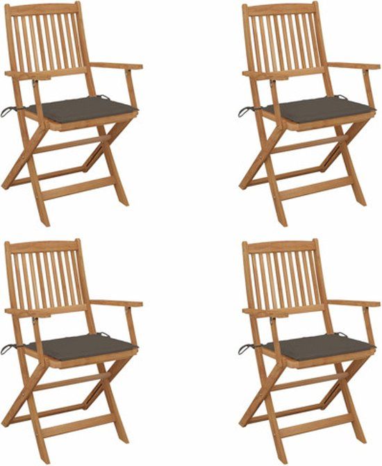 vidaXL Set van 4 Klapstoelen met Kussens, Massief Acaciahout, Taupe