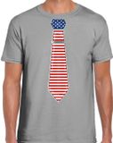 Bellatio Decorations Verkleed shirt voor heren - stropdas Amerika - grijs - supporter - themafeest M