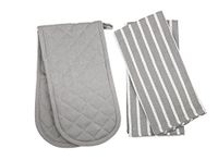 Penguin Home Katoen Oven Handschoen & Theedoek 3-Delig Set, Grijs