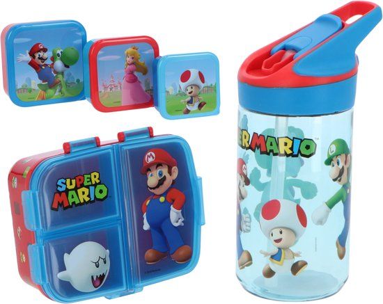 4KidsOnly Danneels Trading Super Mario lunchset; drinkfles, lunchbox en snackbox