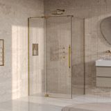 Brauer Stellar - Douchecabine met Draaideur - Helder Glas - 120x90x200 cm - Omkeerbaar - incl. Glascoating - PVD Goud Geborsteld