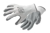 Högert Technik GLAN beschermende handschoenen met nitrilcoating, wit/grijs, maat 9, 12 paar/verpakking, scheur- en steekbestendig, milieuvriendelijk, ideaal voor nauwkeurig werken