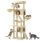 Feandrea Krabpaal XXL, Grote Kattenboom met Kattenhuis, 55 x 45 x 206 cm | Stabiele Klimtoren voor Meerdere Katten, met Sisalpalen en Krabplanken, Hangmat, Zomer zand, CLAWFY Collectie PCT021Y101