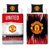 Manchester United FC Officiële eenpersoons dekbedovertrekset, theaterontwerp | Rood omkeerbaar 2-zijdig voetbalstadion beddengoed cover officiële koopwaar inclusief bijpassende kussensloop