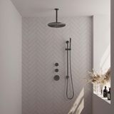 Brauer Gunmetal Carving Thermostatische Regendoucheset Inbouw - Hoofddouche 30 cm - Handdouche Staaf - Doucheslang - Geintegreerde Glijstang - Gunmetal