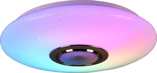 BES LED LED Plafondlamp - Plafondverlichting - Trion Minan - 15.5W - RGBW - Dimbaar - Aanpasbare Kleur - Afstandsbediening - Bluetooth-luidspreker - Sterlicht - Rond - Mat Wit - Kunststof