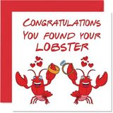 Verlovingskaarten voor koppels - You Found Your Lobster - Gefeliciteerde kaart voor verloving, felicitatiekaart, 145 mm x 145 mm voor bruiloft, paar, verloofde