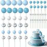 60 stuks taartdecoratieballen, blauw, zilver, wit, cupcake-decoratie, taartpops, verjaardagstaart, herbruikbaar en geschikt voor levensmiddelen