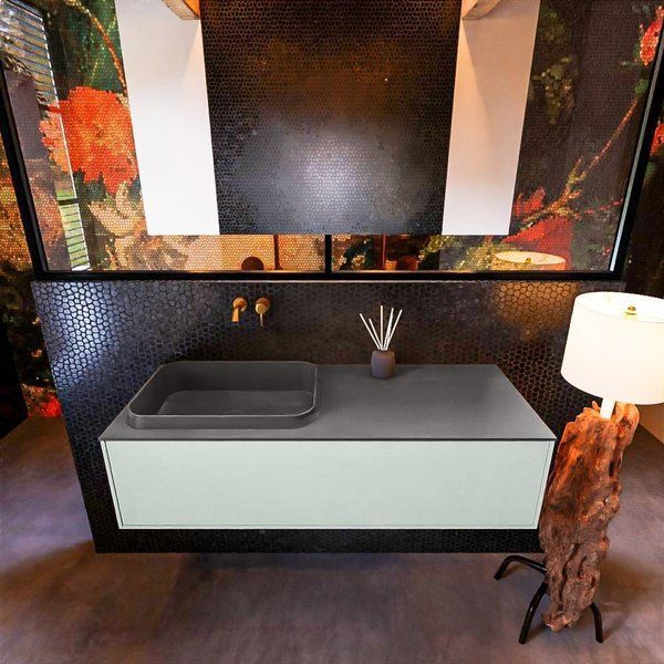 Mondiaz ERIN 120cm badmeubelset onderkast Greey met 1 lade Wastafel RIDGE links Dark grey ERIN11604