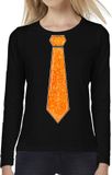 Bellatio Decorations Verkleed shirt voor dames - stropdas oranje - zwart - carnaval - foute party M