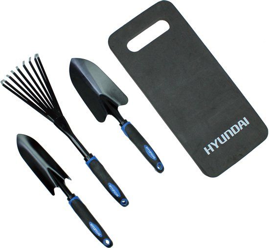 Hyundai tuingereedschap 4-delige set - bladhark / tuinschep / handschep / kniekussen