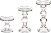 Giftdecor Set van kandelaars van decoratief glas - voor stompkaarsen - 18/ 14/ 9cm in hoogte
