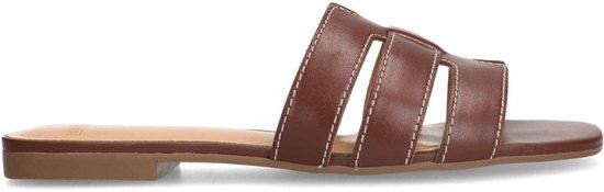 Manfield - Dames - Bruine leren slippers - Maat 36