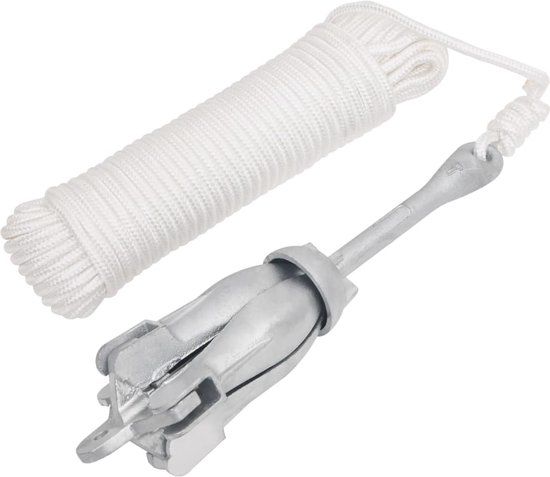 vidaXL Anker met touw inklapbaar 4 kg thermisch verzinkt gietijzer