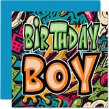 Leuke Steet Art Graffiti Boy Leuke verjaardagskaarten voor mannen jongens hem - Happy Birthday-kaart voor vader broer zoon oom neef neef bestie werk collega, 145 mm x 145 mm