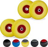 Merkloos 4x steekwagenwiel geel-rood - volrubber - reservewiel - 100 kg - stalen velg