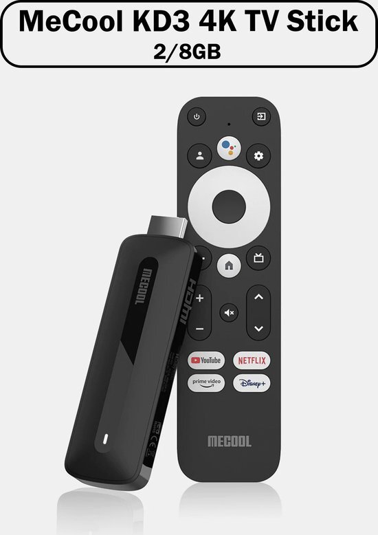 Mecool KD3 4K Android 11 TV Stick - Netflix, Viaplay, Disney+, Videoland, Amazon Prime, YouTube en meer - 2/8GB