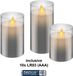 Goobay Set of 3 LED Real Wax Candles in Glass, Grey-Transparent, incl. 10x AAA (LR03)
