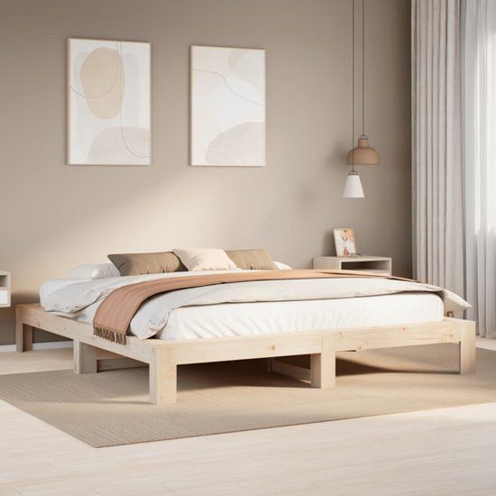 vidaXL Bedframe Massief Grenenhout 200x200 cm Naturel