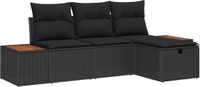 vidaXL Tuinbank - Set - 4 - st - Zwart - poly - rattan