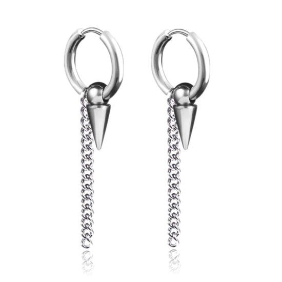 LGT JWLS Lookinggoodtoday Mannen oorringen edelstaal zilverkleurig met ketting en pijl